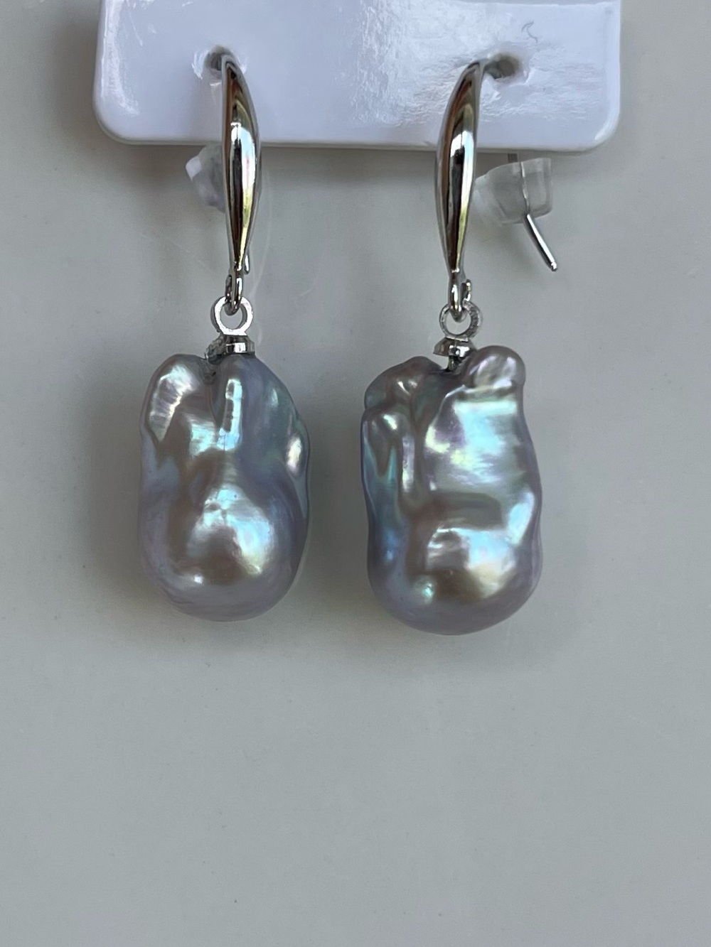 Natural Grey Baroque Pearl Drop Earrings - Metallic Silver 76